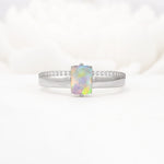 Emerald Cut Fire Opal Tapered Pavé Solitaire Engagement Ring - Additional view