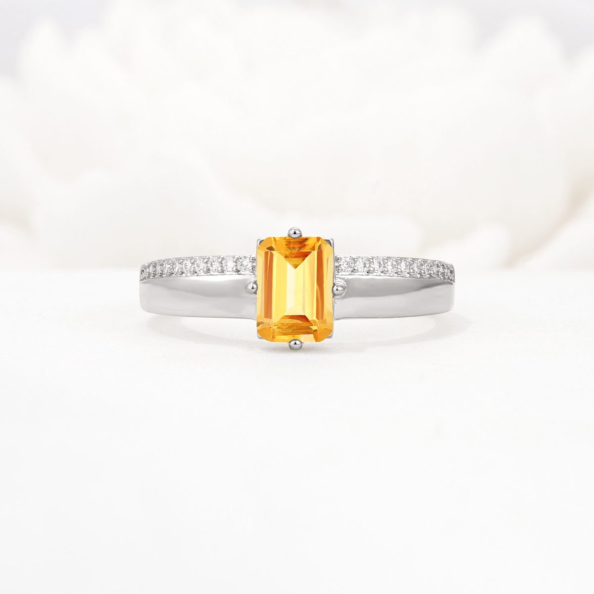 Emerald Cut Citrine Tapered Pavé Solitaire Engagement Ring - Additional view