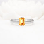 Emerald Cut Citrine Tapered Pavé Solitaire Engagement Ring - Additional view