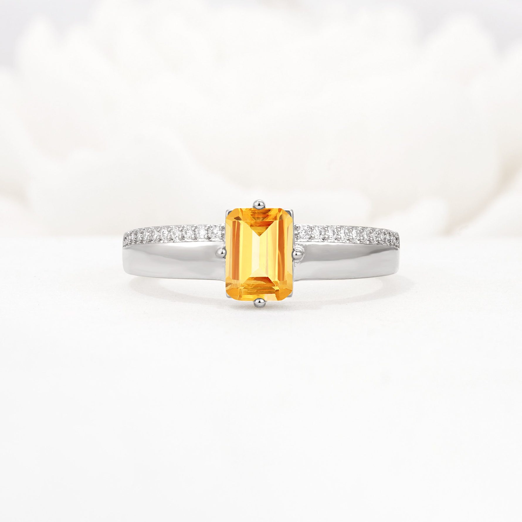 Emerald Cut Citrine Tapered Pavé Solitaire Engagement Ring - Additional view