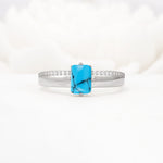 Emerald Cut Turquoise Tapered Pavé Solitaire Engagement Ring - Additional view