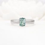Emerald Cut Moss Agate Tapered Pavé Solitaire Engagement Ring - Additional view