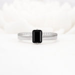 Emerald Cut Black Onyx Tapered Pavé Solitaire Engagement Ring - Additional view