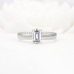Emerald Cut Lab Diamond Tapered Pavé Solitaire Engagement Ring - Additional view