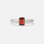 Emerald Cut Garnet Tapered Pavé Solitaire Engagement Ring - Additional view