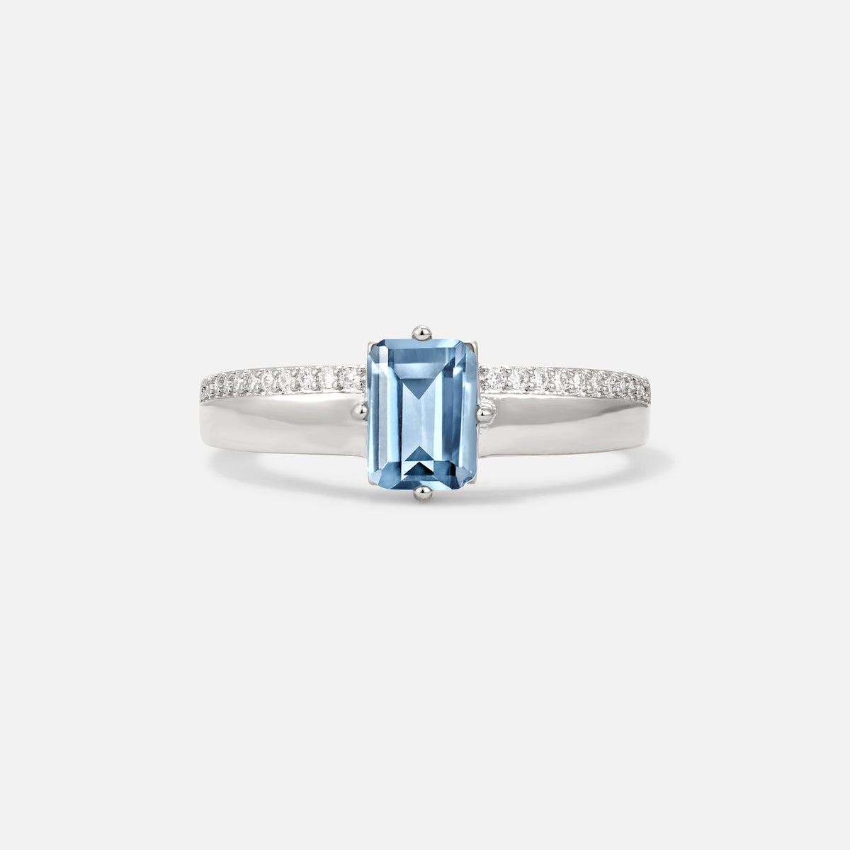 Emerald Cut Aquamarine Tapered Pavé Solitaire Engagement Ring - Additional view