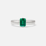 Emerald Cut Emerald Tapered Pavé Solitaire Engagement Ring - Additional view