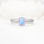 Emerald Cut Moonstone Tapered Pavé Solitaire Engagement Ring - Additional view