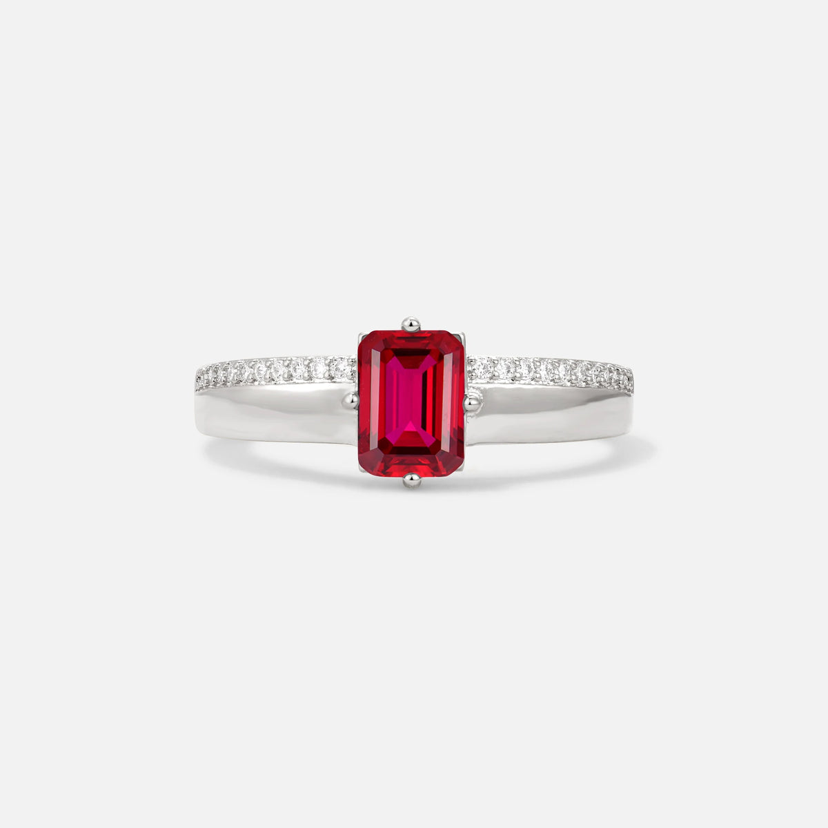 Emerald Cut Ruby Tapered Pavé Solitaire Engagement Ring - Additional view