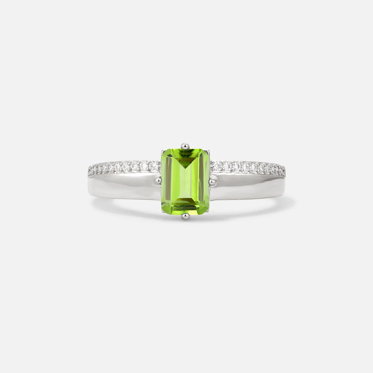 Emerald Cut Peridot Tapered Pavé Solitaire Engagement Ring - Additional view