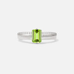 Emerald Cut Peridot Tapered Pavé Solitaire Engagement Ring - Additional view