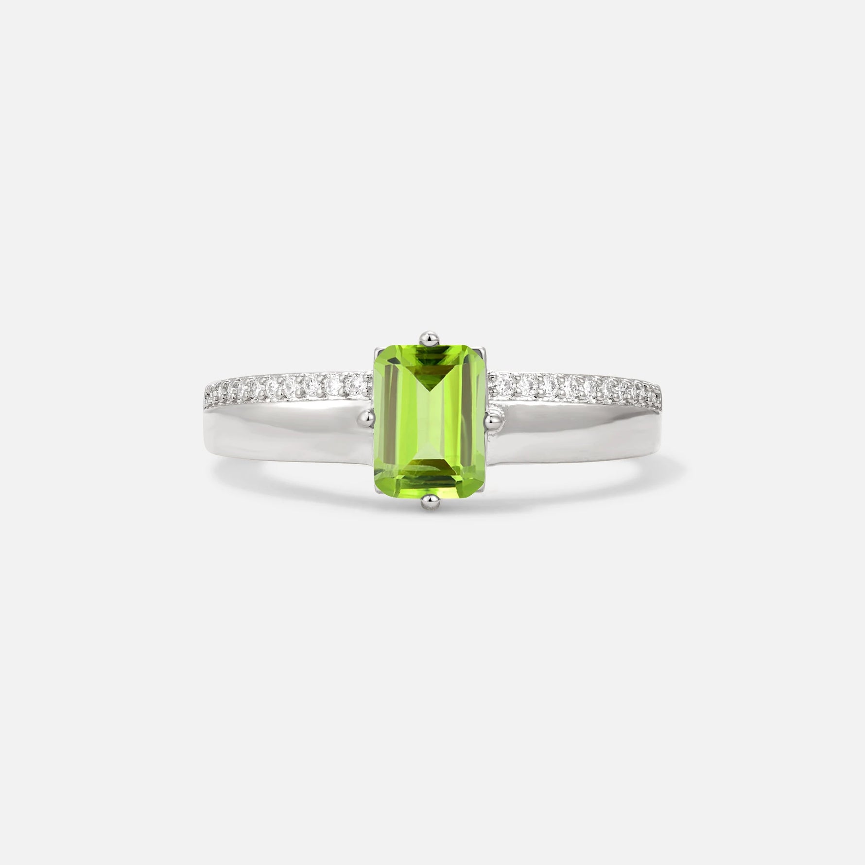 Emerald Cut Peridot Tapered Pavé Solitaire Engagement Ring - Additional view