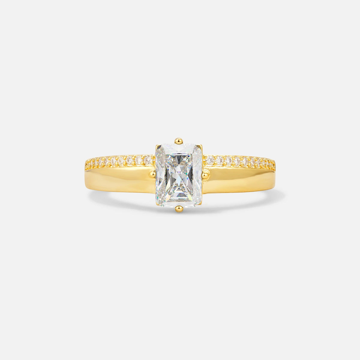 Emerald Cut Moissanite Tapered Pavé Solitaire Engagement Ring - Additional view