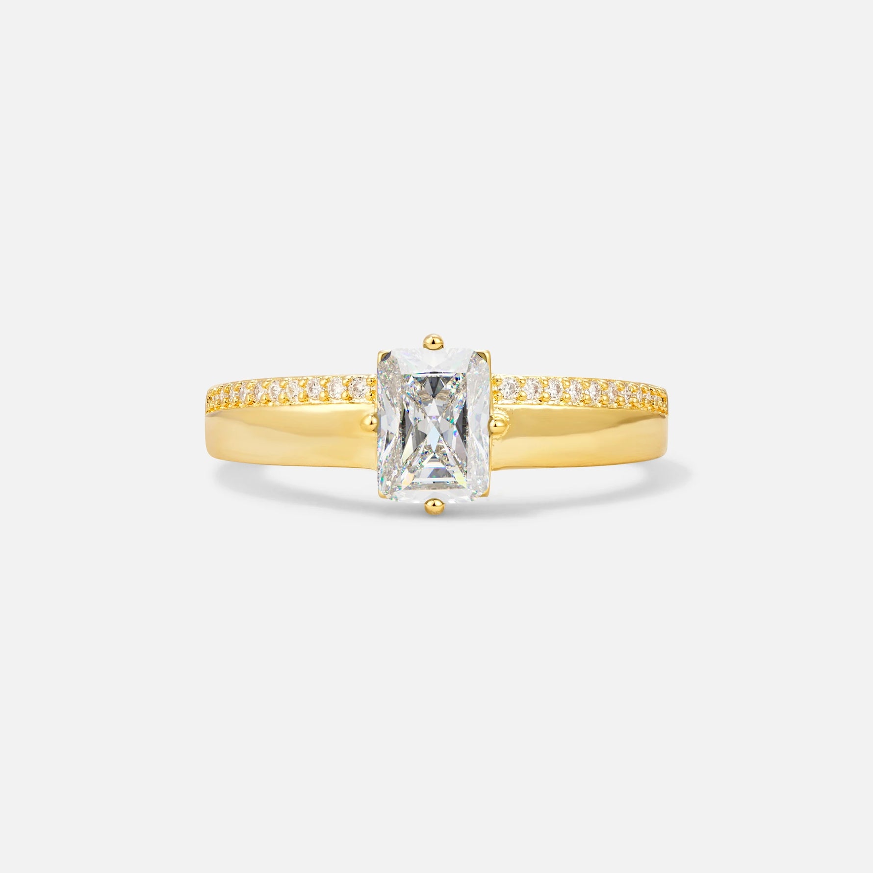 Emerald Cut Moissanite Tapered Pavé Solitaire Engagement Ring - Additional view