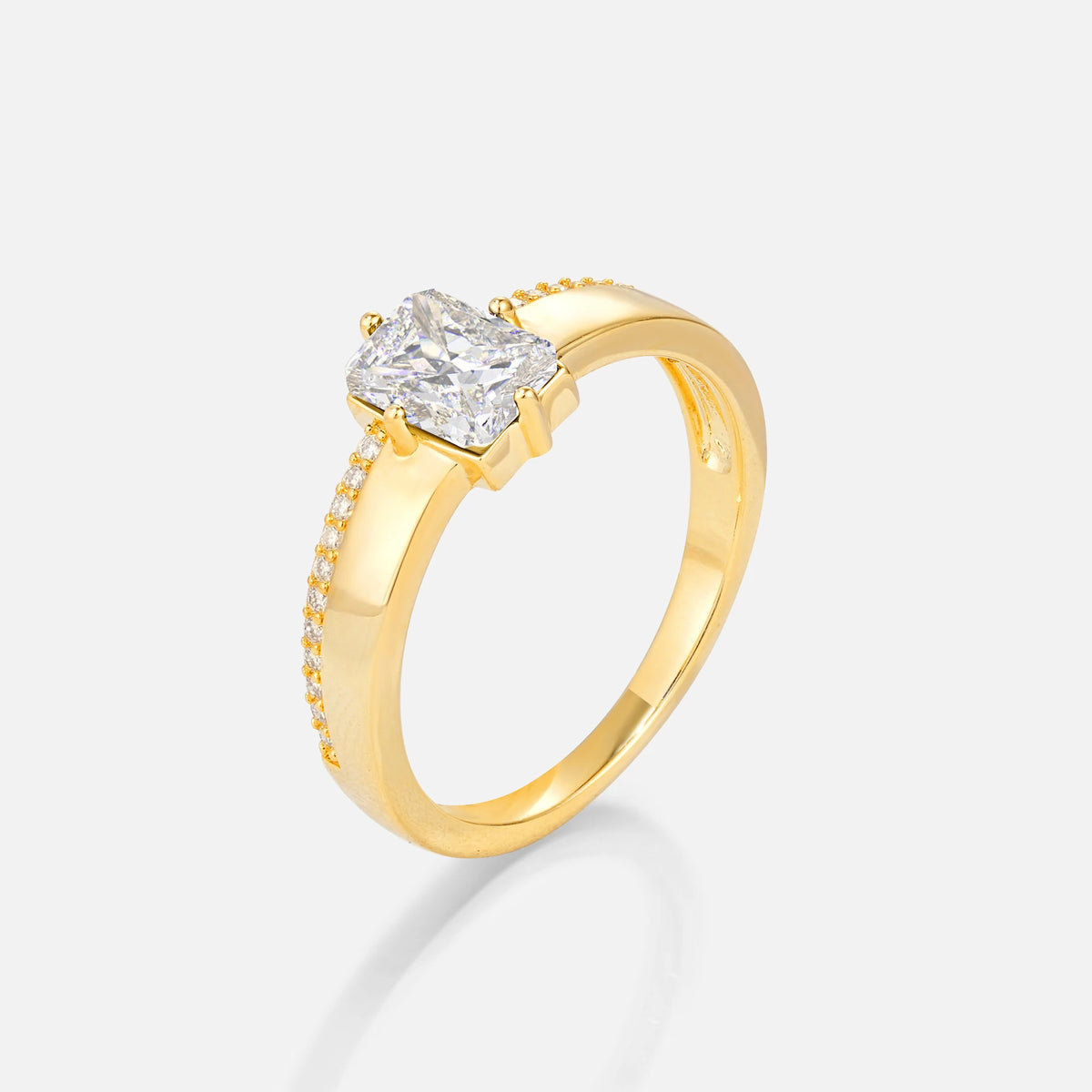 Emerald Cut Moissanite Tapered Pavé Solitaire Engagement Ring - Additional view