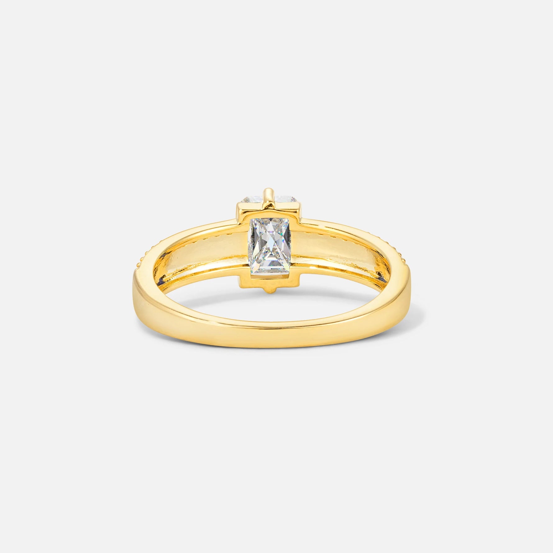 Emerald Cut Moissanite Tapered Pavé Solitaire Engagement Ring - Additional view