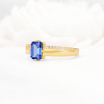 Emerald Cut Sapphire Tapered Pavé Solitaire Engagement Ring - Additional view