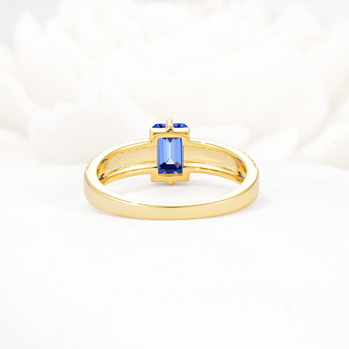 Emerald Cut Sapphire Tapered Pavé Solitaire Engagement Ring - Additional view