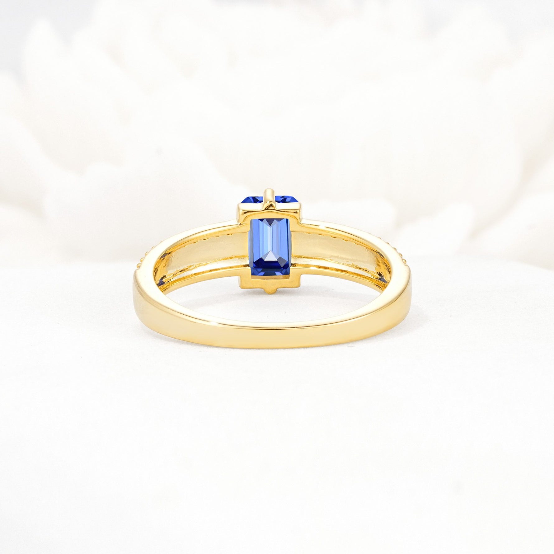 Emerald Cut Sapphire Tapered Pavé Solitaire Engagement Ring - Additional view