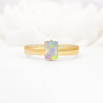 Emerald Cut Fire Opal Tapered Pavé Solitaire Engagement Ring - Additional view