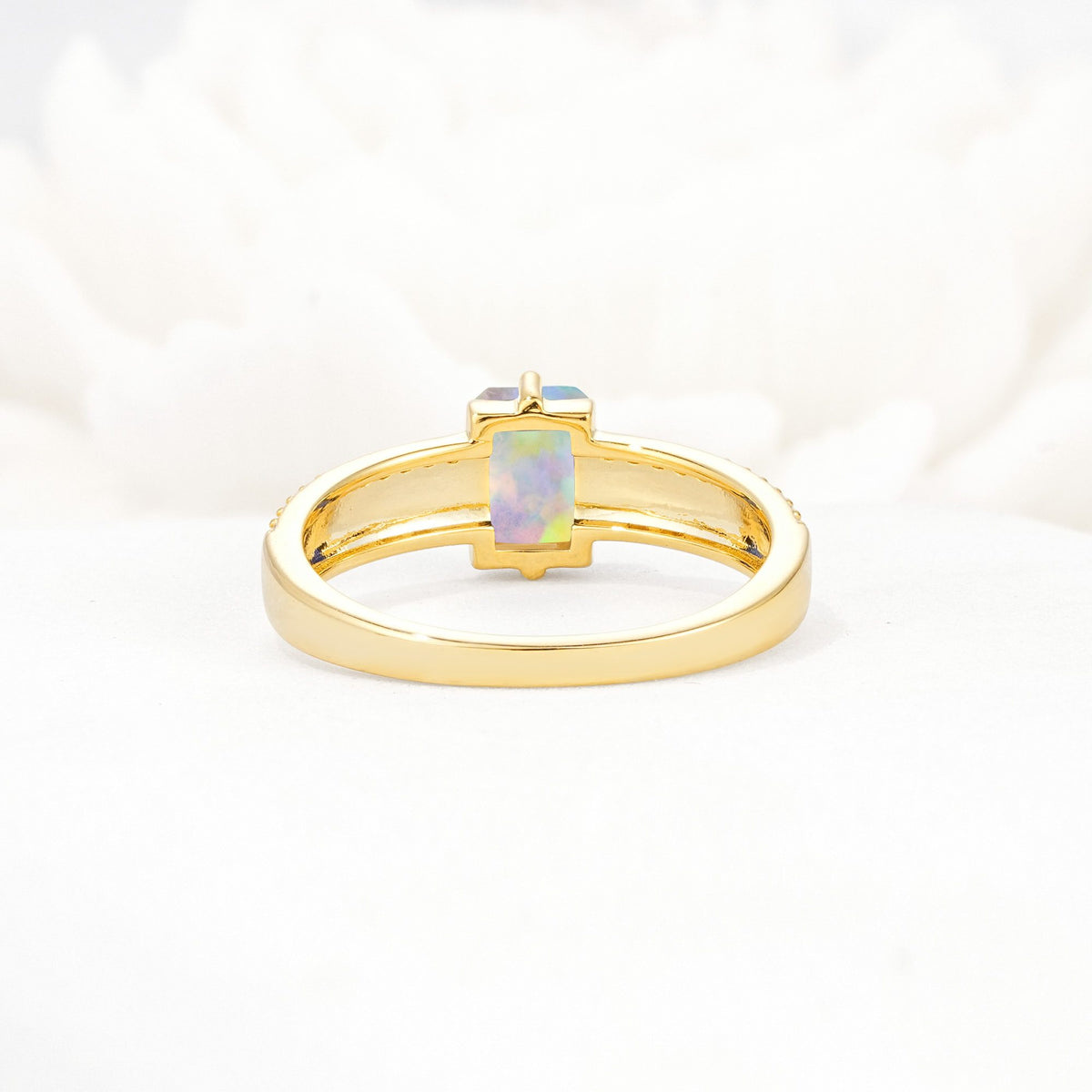 Emerald Cut Fire Opal Tapered Pavé Solitaire Engagement Ring - Additional view