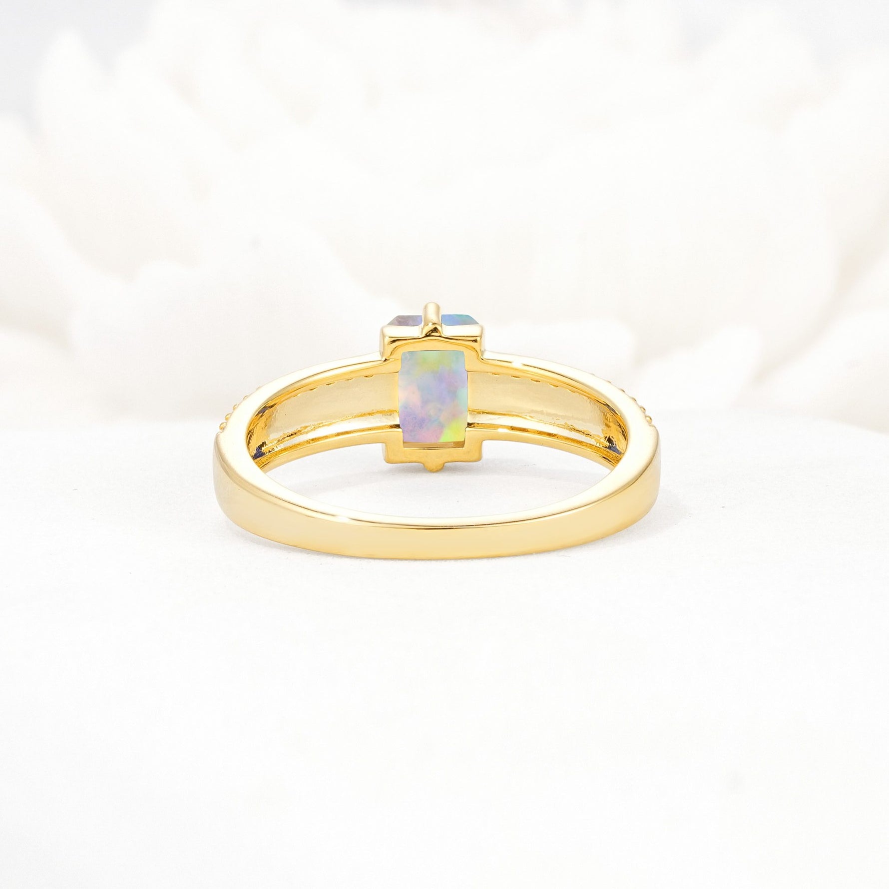 Emerald Cut Fire Opal Tapered Pavé Solitaire Engagement Ring - Additional view