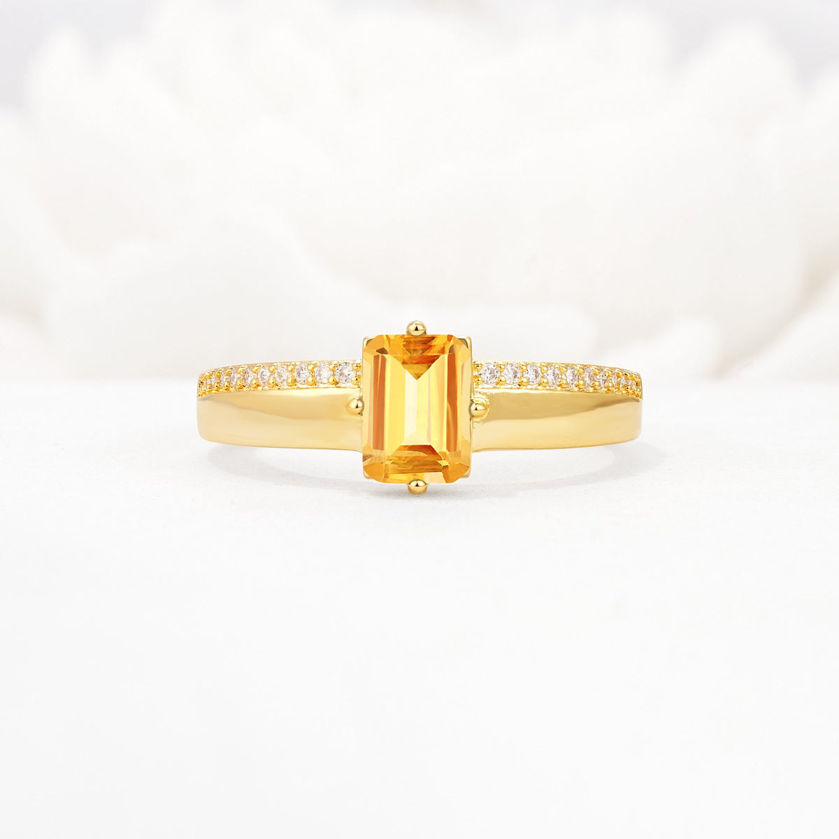 Emerald Cut Citrine Tapered Pavé Solitaire Engagement Ring - Additional view