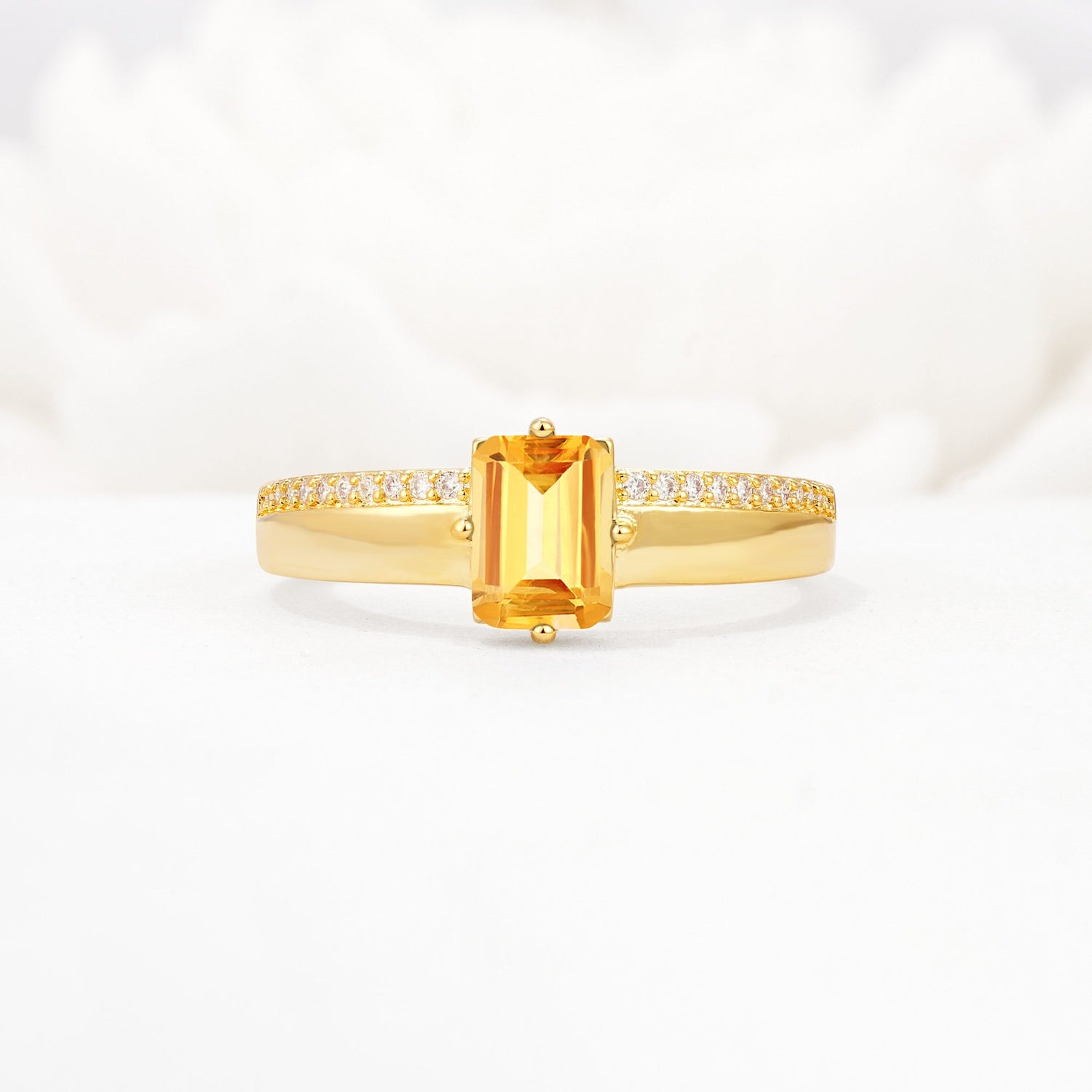 Emerald Cut Citrine Tapered Pavé Solitaire Engagement Ring - Additional view
