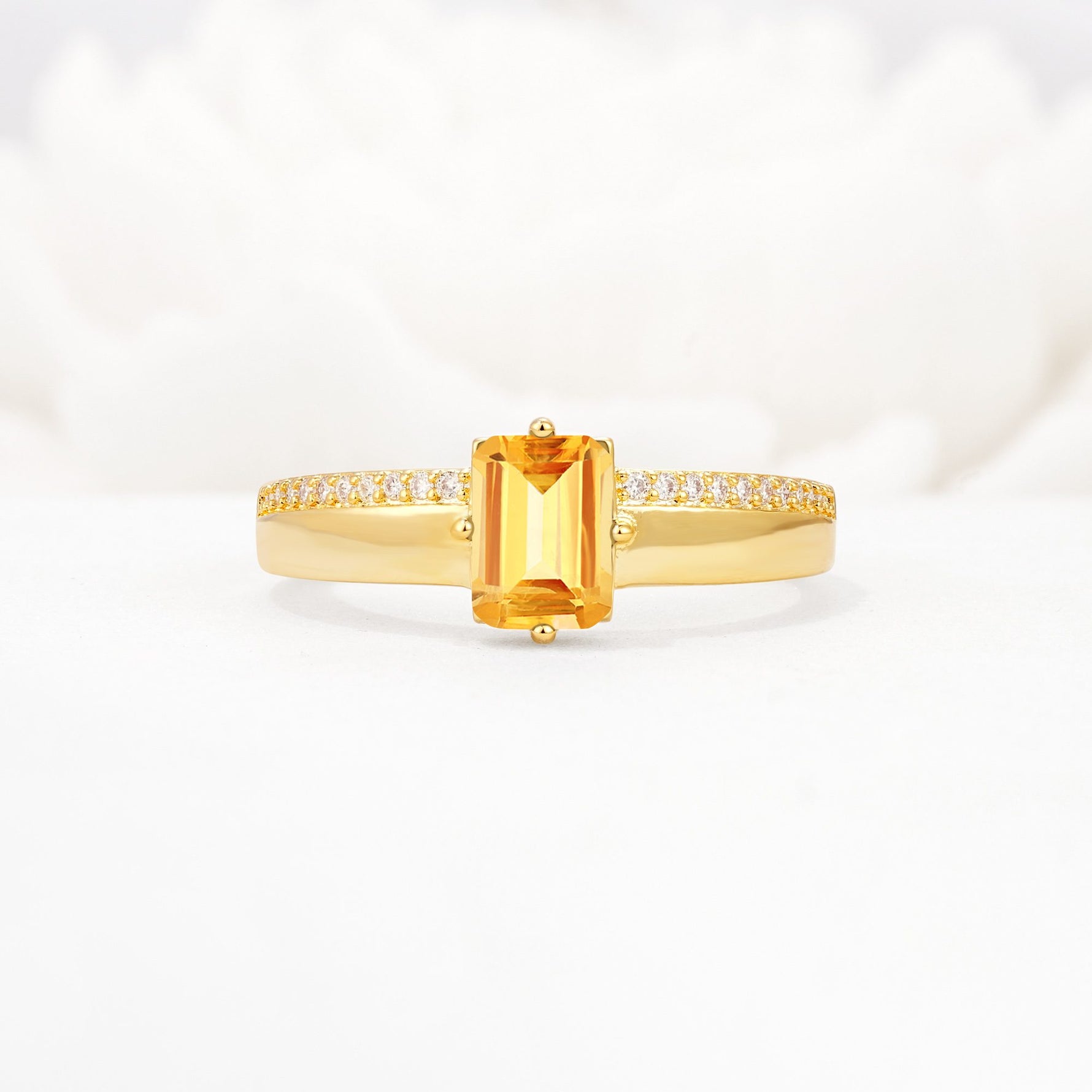 Emerald Cut Citrine Tapered Pavé Solitaire Engagement Ring - Additional view