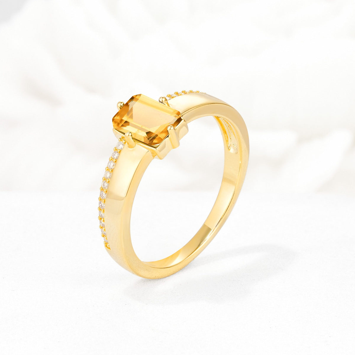 Emerald Cut Citrine Tapered Pavé Solitaire Engagement Ring - Additional view
