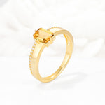 Emerald Cut Citrine Tapered Pavé Solitaire Engagement Ring - Additional view