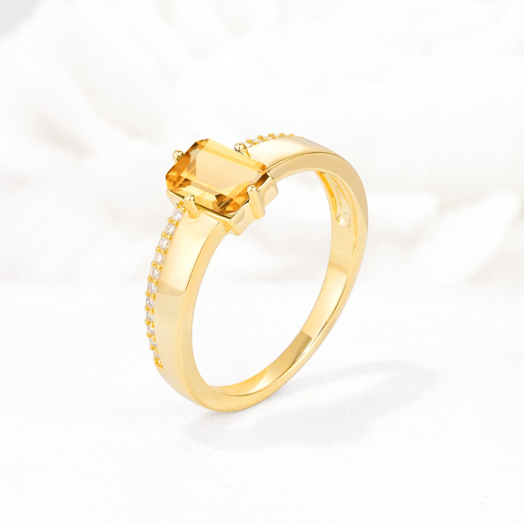 Emerald Cut Citrine Tapered Pavé Solitaire Engagement Ring - Additional view