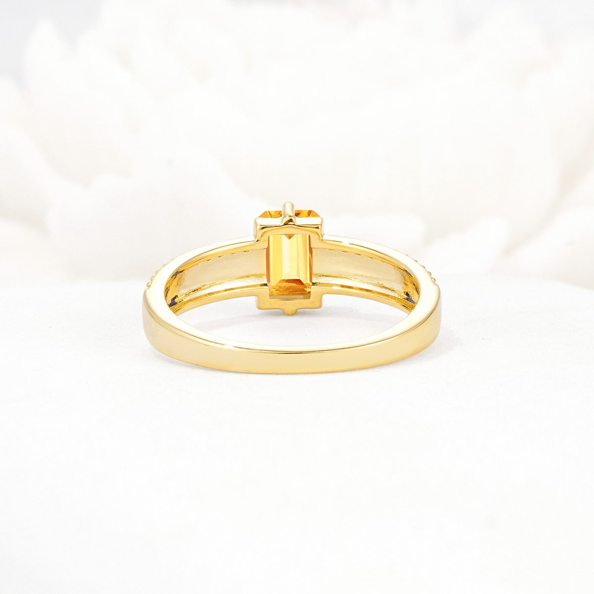 Emerald Cut Citrine Tapered Pavé Solitaire Engagement Ring - Additional view