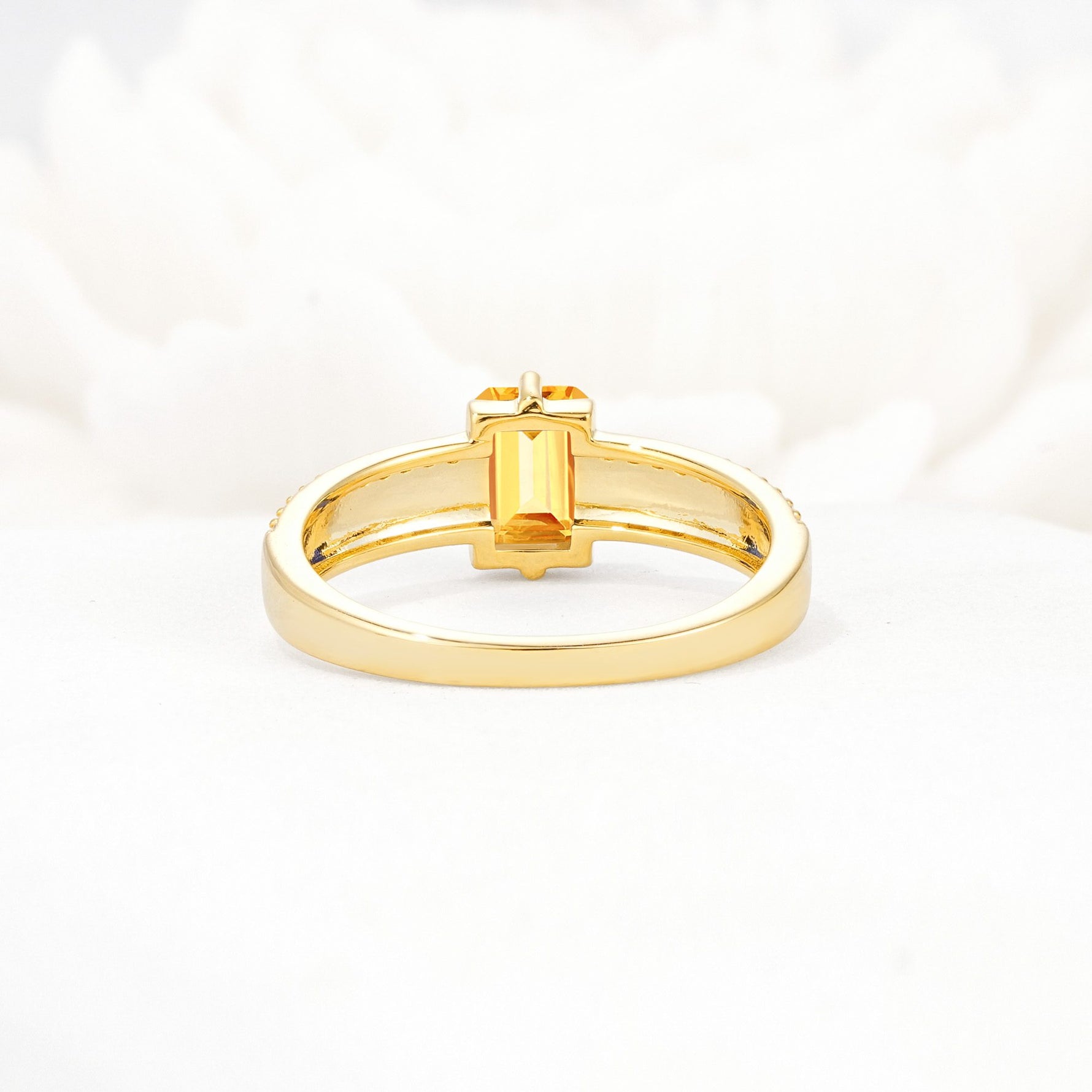 Emerald Cut Citrine Tapered Pavé Solitaire Engagement Ring - Additional view
