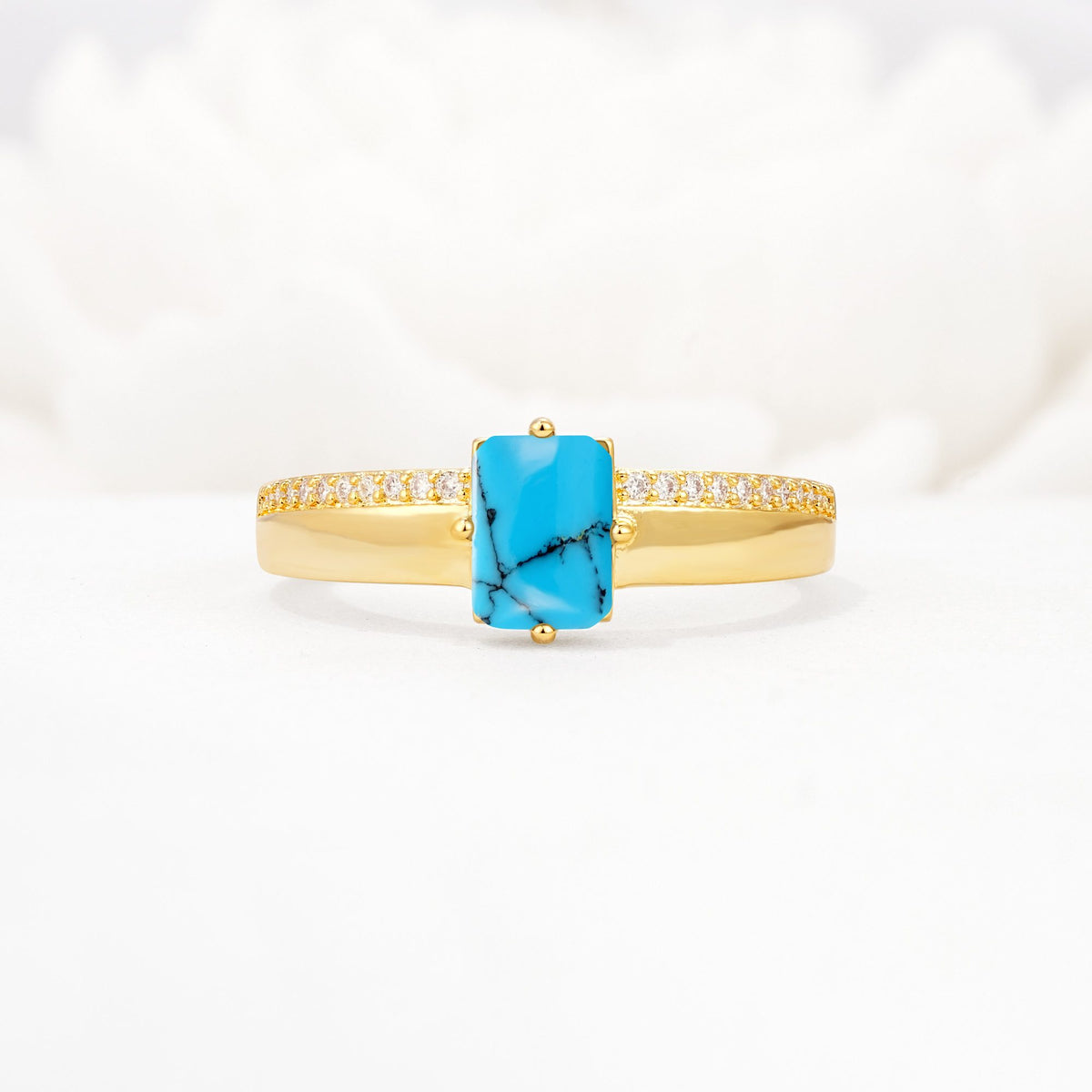 Emerald Cut Turquoise Tapered Pavé Solitaire Engagement Ring - Additional view