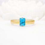 Emerald Cut Turquoise Tapered Pavé Solitaire Engagement Ring - Additional view