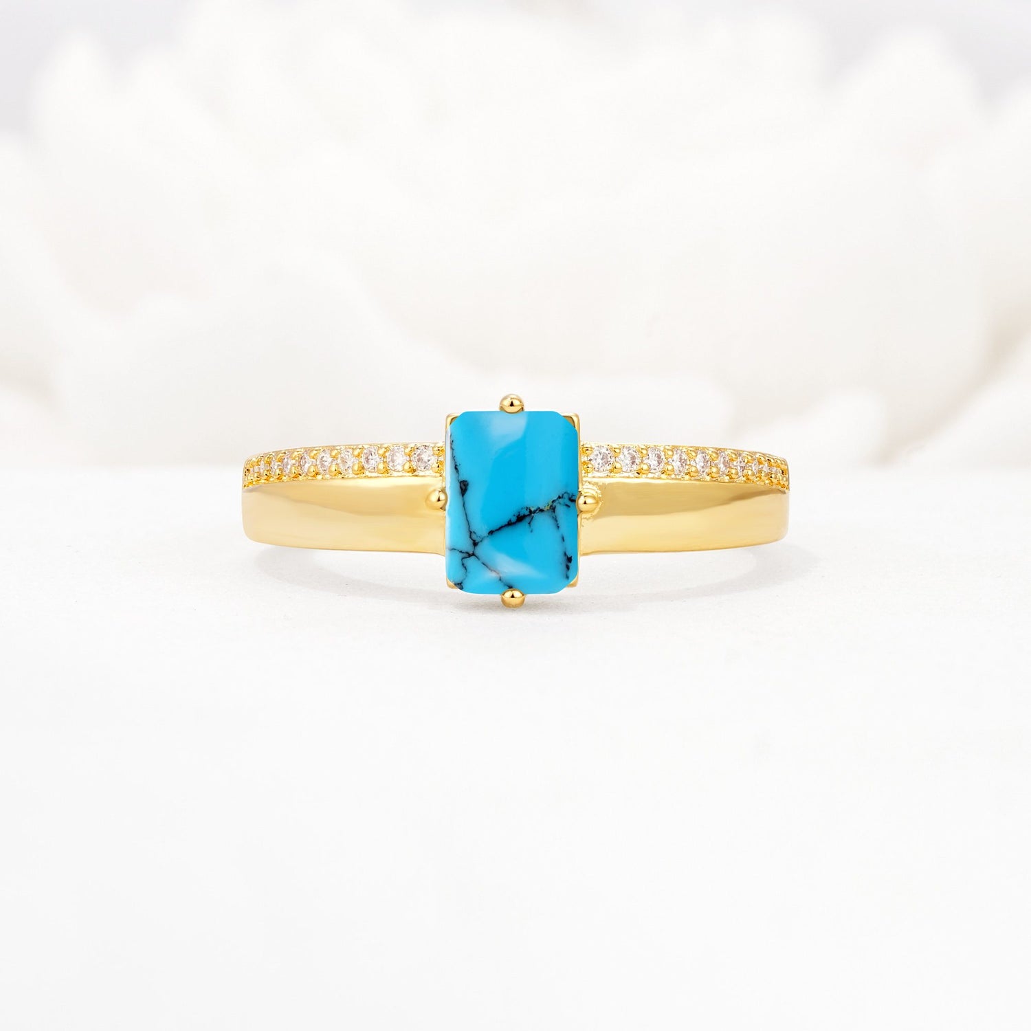 Emerald Cut Turquoise Tapered Pavé Solitaire Engagement Ring - Additional view