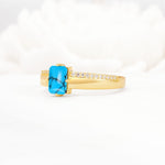 Emerald Cut Turquoise Tapered Pavé Solitaire Engagement Ring - Additional view