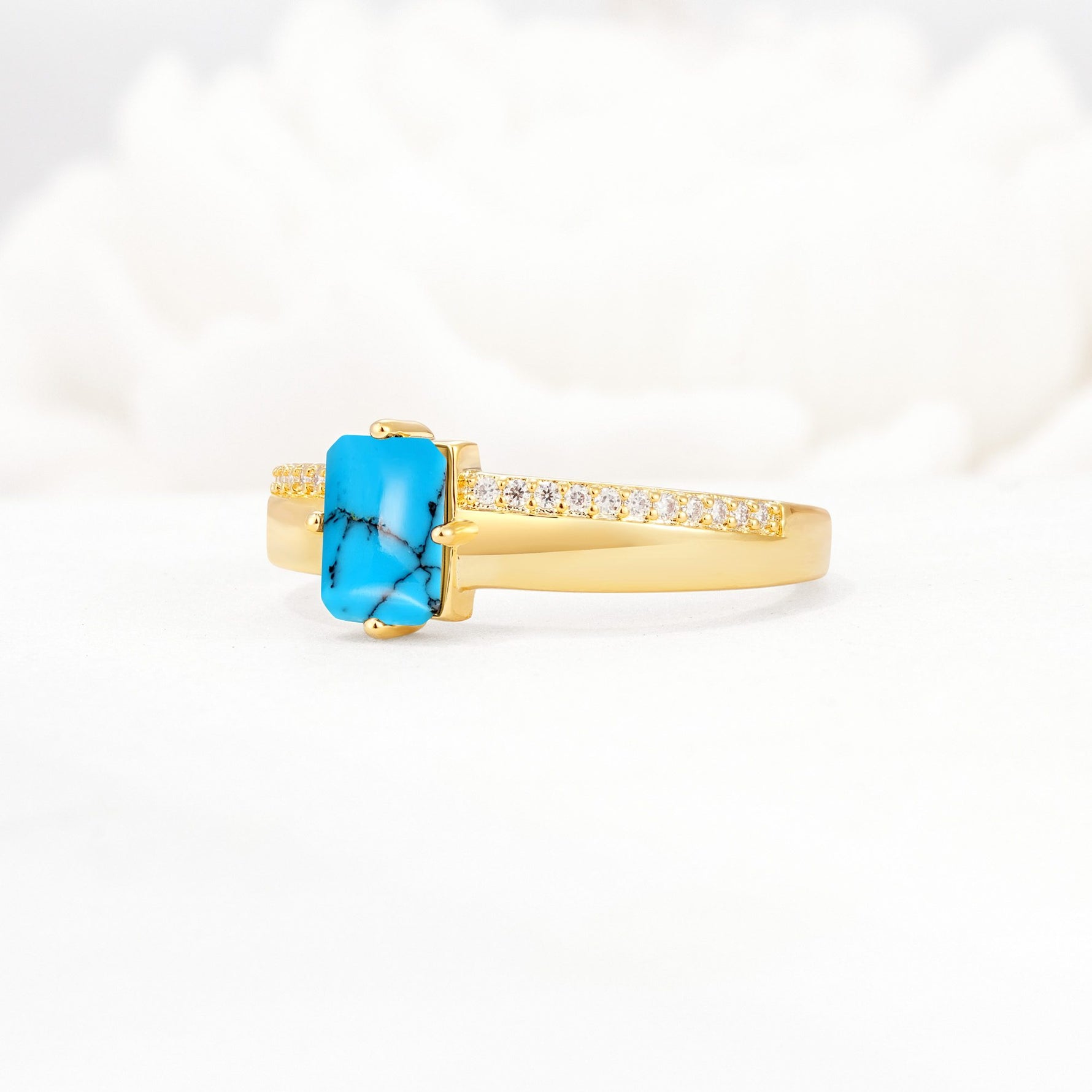 Emerald Cut Turquoise Tapered Pavé Solitaire Engagement Ring - Additional view