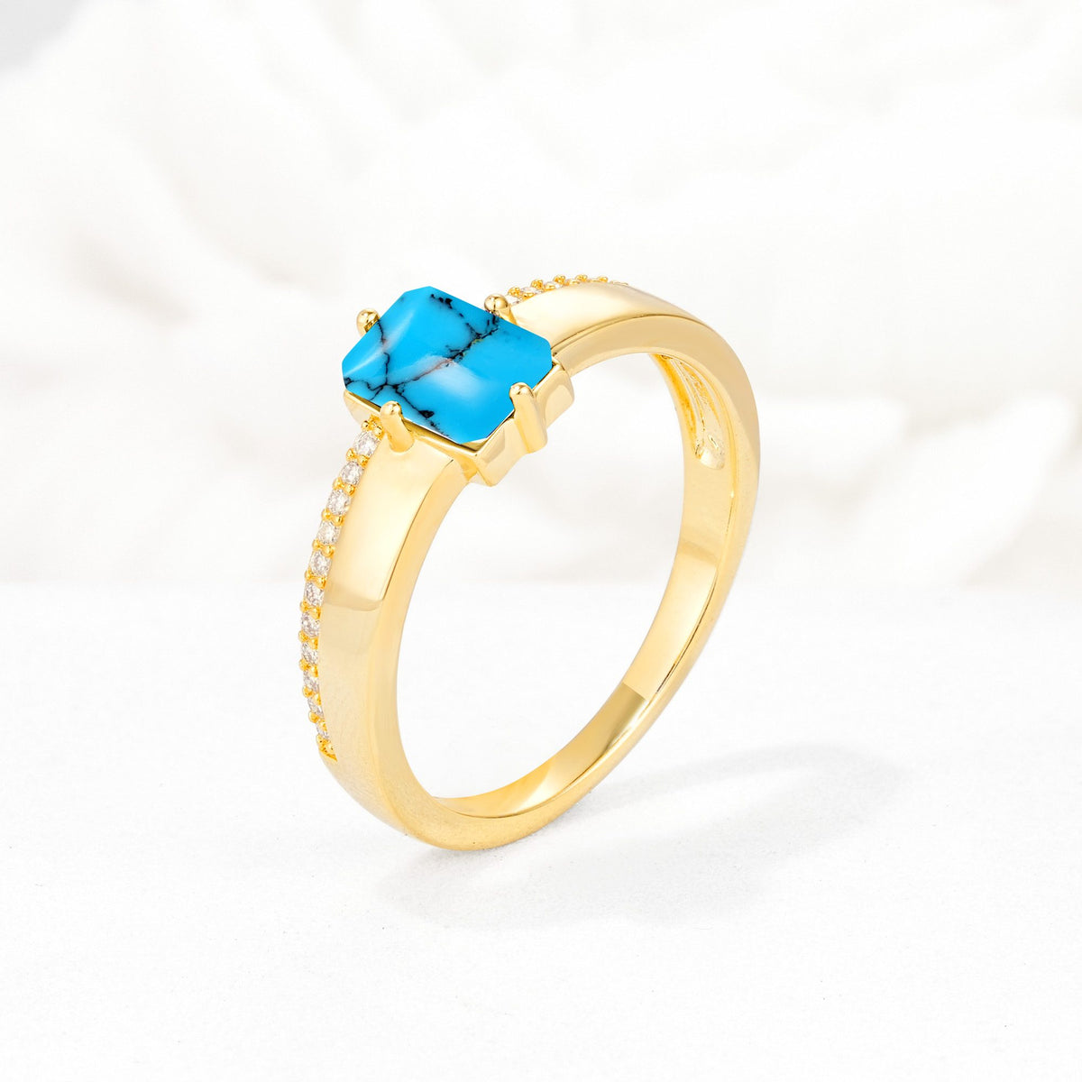 Emerald Cut Turquoise Tapered Pavé Solitaire Engagement Ring - Additional view
