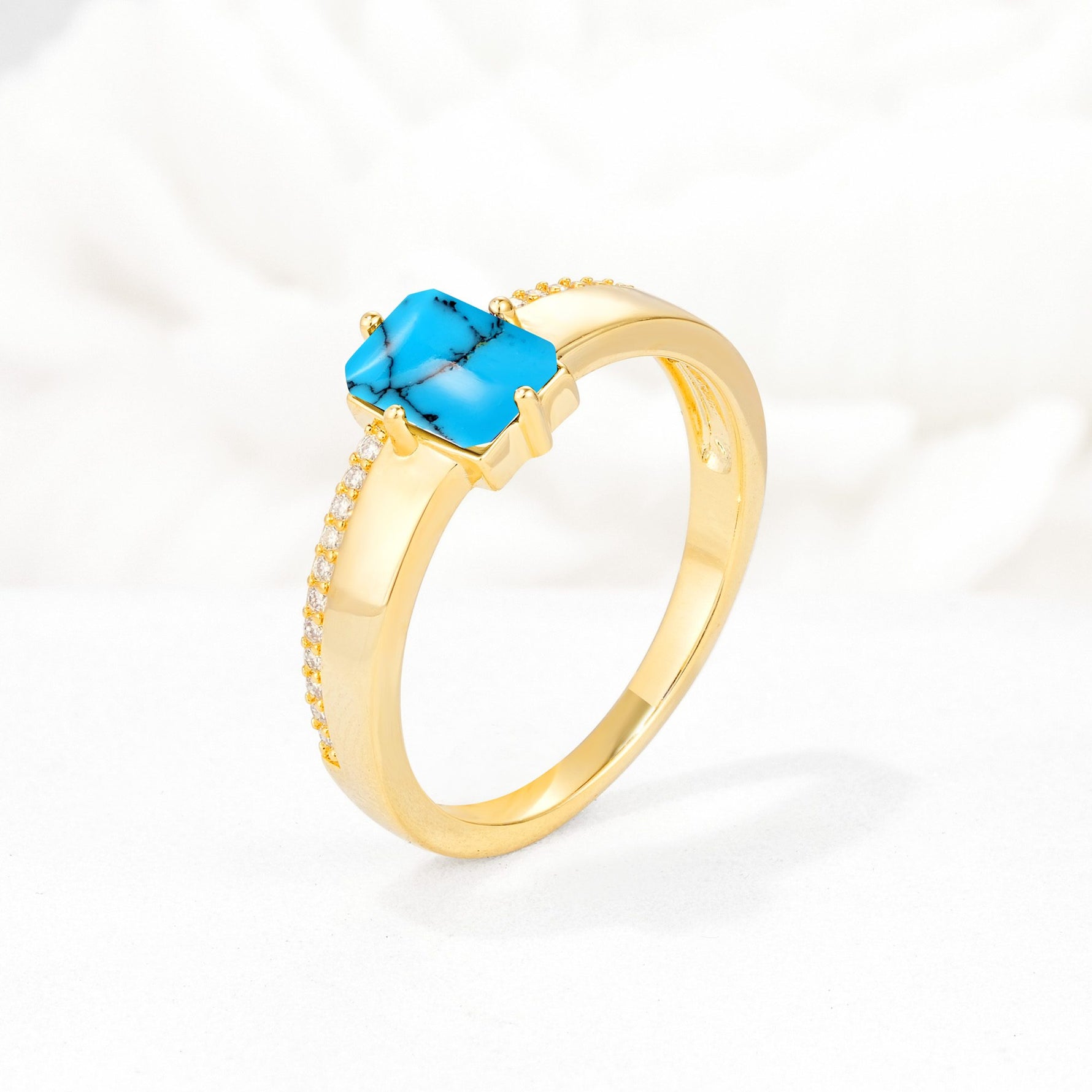 Emerald Cut Turquoise Tapered Pavé Solitaire Engagement Ring - Additional view