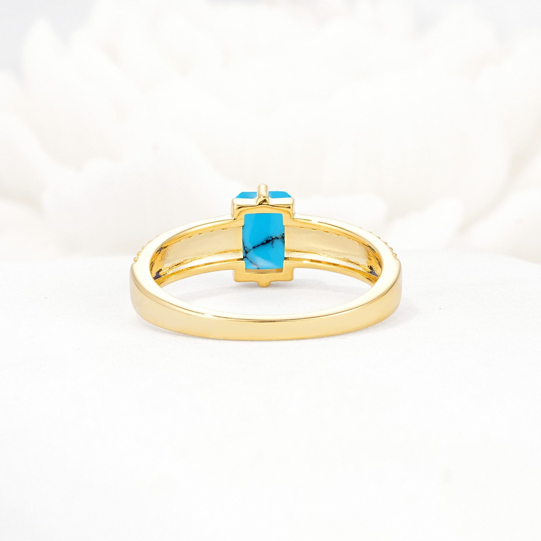 Emerald Cut Turquoise Tapered Pavé Solitaire Engagement Ring - Additional view