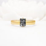 Emerald Cut Black Rutilated Quartz Tapered Pavé Solitaire Engagement Ring - Additional view