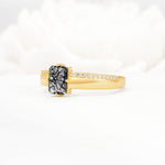 Emerald Cut Black Rutilated Quartz Tapered Pavé Solitaire Engagement Ring - Additional view
