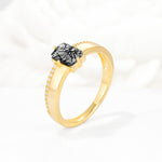 Emerald Cut Black Rutilated Quartz Tapered Pavé Solitaire Engagement Ring - Additional view