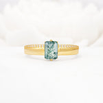 Emerald Cut Moss Agate Tapered Pavé Solitaire Engagement Ring - Additional view