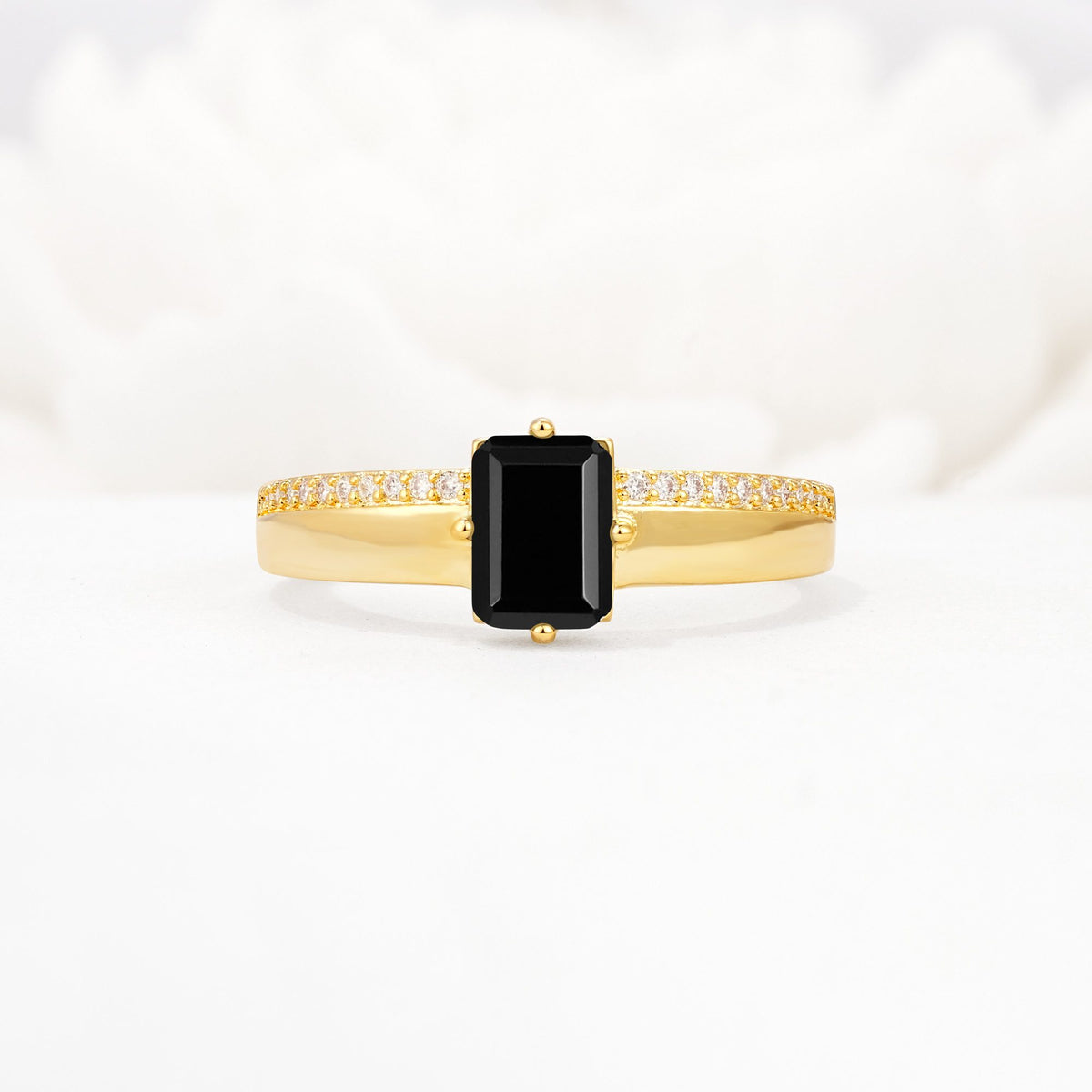 Emerald Cut Black Onyx Tapered Pavé Solitaire Engagement Ring - Additional view