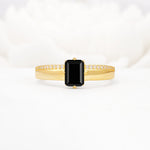 Emerald Cut Black Onyx Tapered Pavé Solitaire Engagement Ring - Additional view