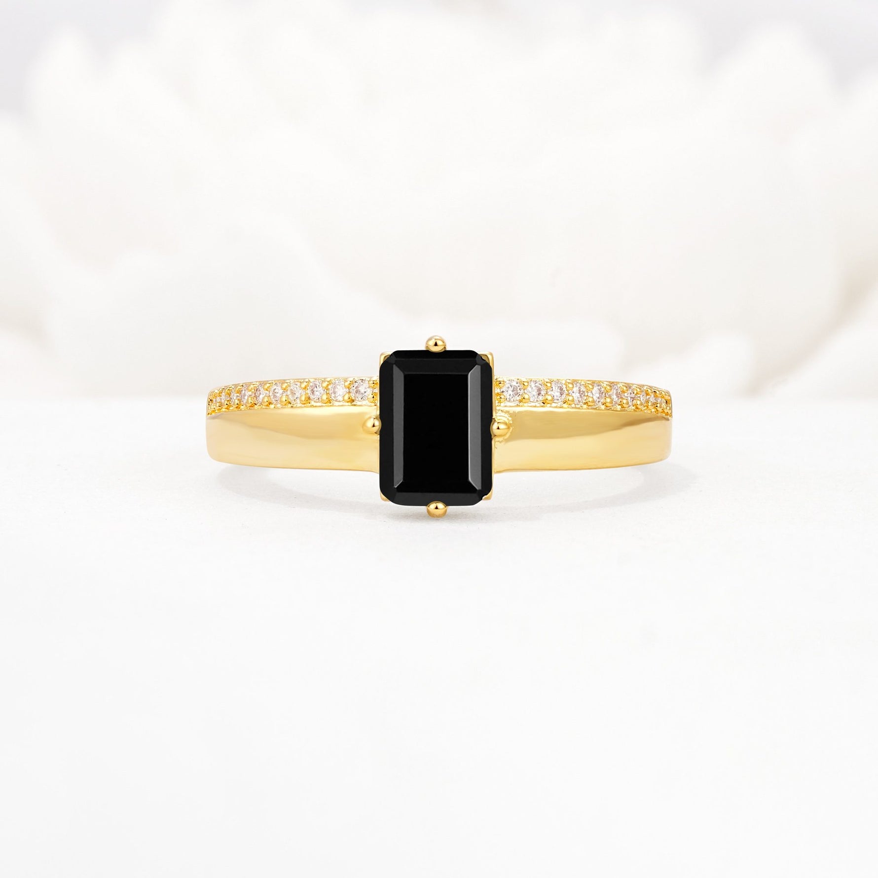 Emerald Cut Black Onyx Tapered Pavé Solitaire Engagement Ring - Additional view
