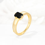 Emerald Cut Black Onyx Tapered Pavé Solitaire Engagement Ring - Additional view